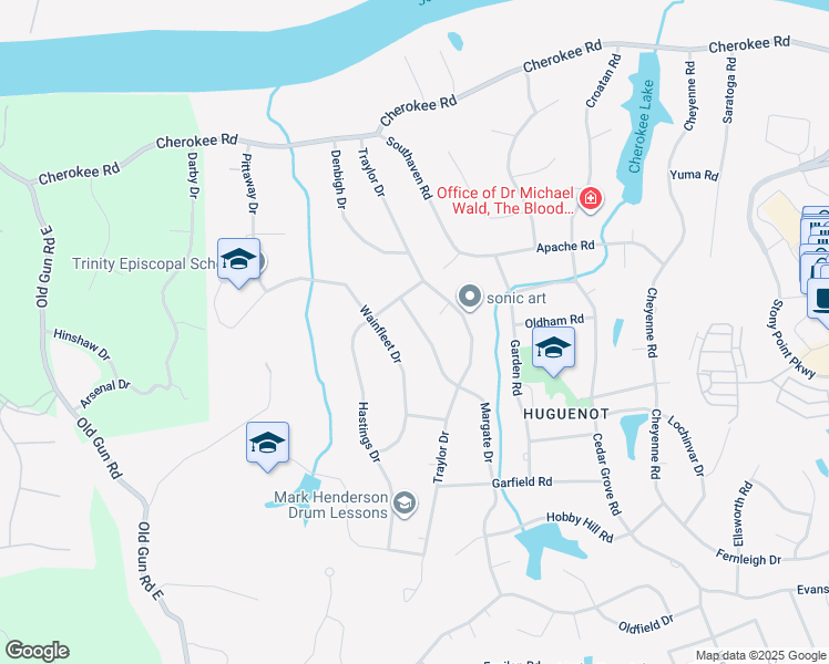 map of restaurants, bars, coffee shops, grocery stores, and more near 3918 Margate Drive in Richmond
