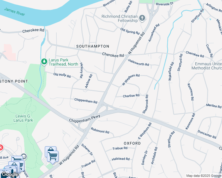 map of restaurants, bars, coffee shops, grocery stores, and more near 3809 North Huguenot Road in Richmond