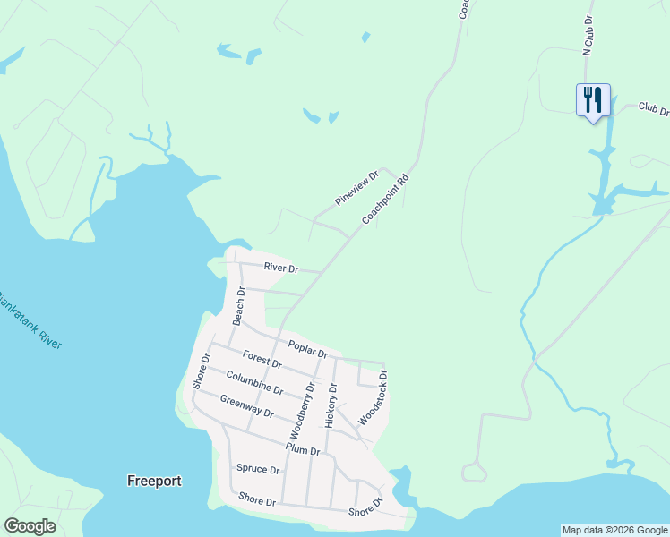 map of restaurants, bars, coffee shops, grocery stores, and more near 981 Coachpoint Road in Hartfield