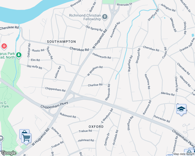 map of restaurants, bars, coffee shops, grocery stores, and more near 3808 Whitewood Road in Richmond