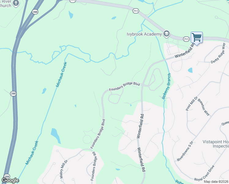 map of restaurants, bars, coffee shops, grocery stores, and more near 2201 Founders View Lane in Midlothian