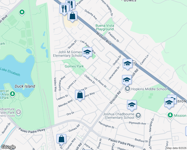 map of restaurants, bars, coffee shops, grocery stores, and more near 820 Optimo Avenue in Fremont