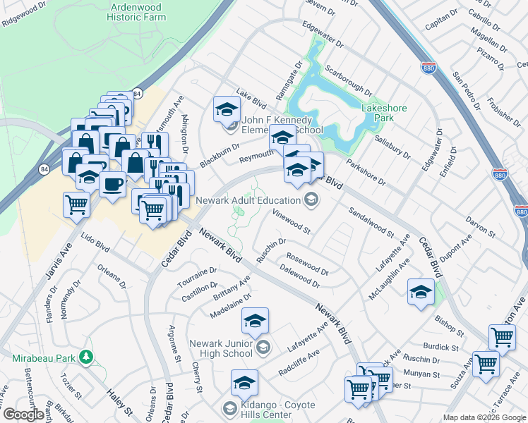 map of restaurants, bars, coffee shops, grocery stores, and more near 5724 Ravenwood Avenue in Newark