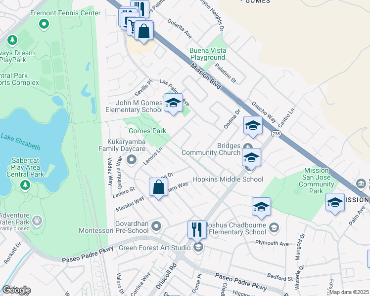 map of restaurants, bars, coffee shops, grocery stores, and more near 820 Optimo Avenue in Fremont