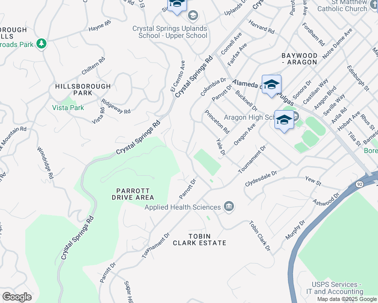 map of restaurants, bars, coffee shops, grocery stores, and more near 4 Wildwood Drive in San Mateo