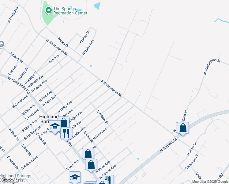 map of restaurants, bars, coffee shops, grocery stores, and more near 238 North Kalmia Avenue in Highland Springs