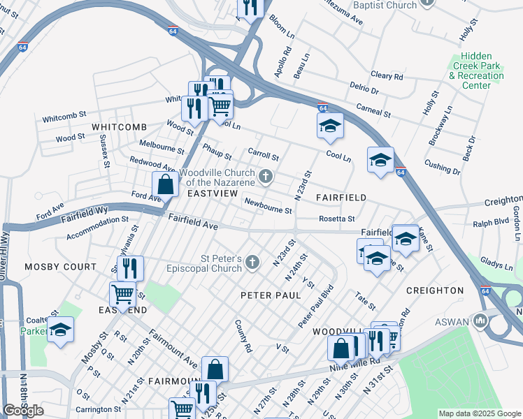 map of restaurants, bars, coffee shops, grocery stores, and more near 2014 Newbourne Street in Richmond