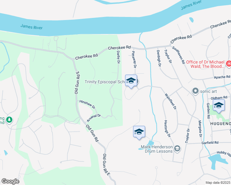 map of restaurants, bars, coffee shops, grocery stores, and more near 3741 Darby Drive in Midlothian