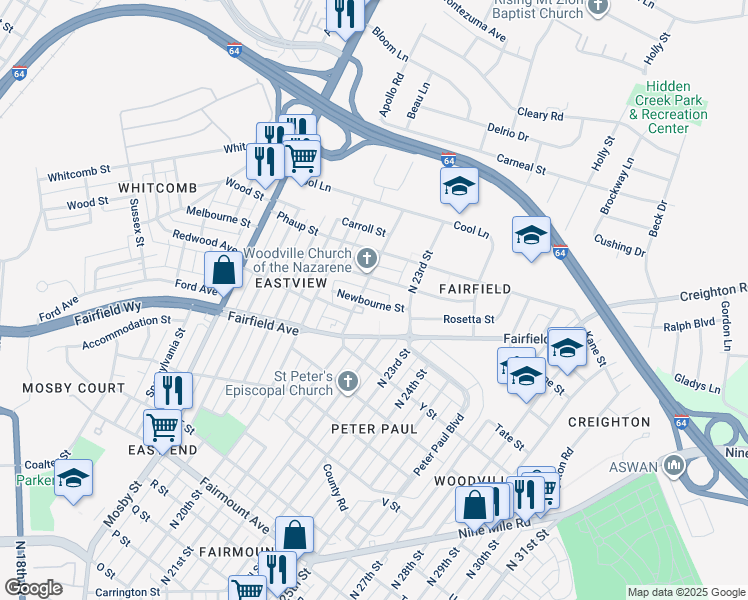 map of restaurants, bars, coffee shops, grocery stores, and more near 2106 Newbourne St in Richmond