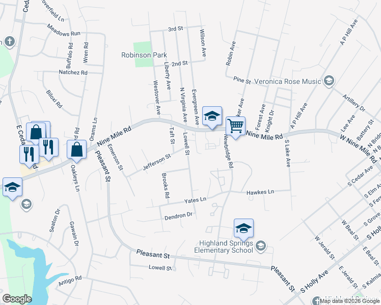 map of restaurants, bars, coffee shops, grocery stores, and more near 103 Lowell Street in Richmond