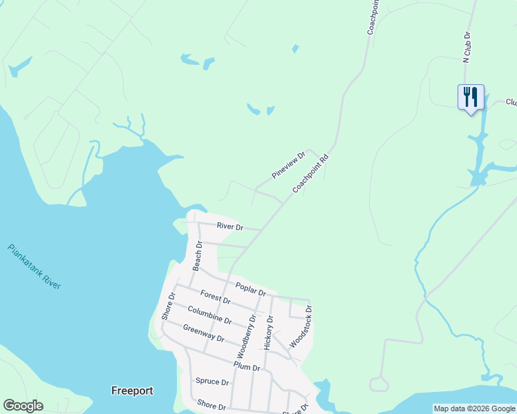 map of restaurants, bars, coffee shops, grocery stores, and more near 860-978 Coachpoint Road in Hartfield