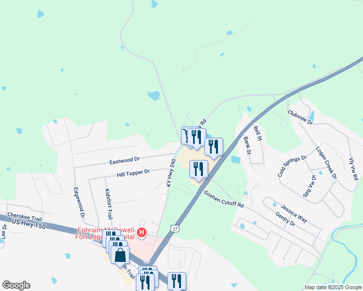 map of restaurants, bars, coffee shops, grocery stores, and more near 590 Hubble Road in Stanford