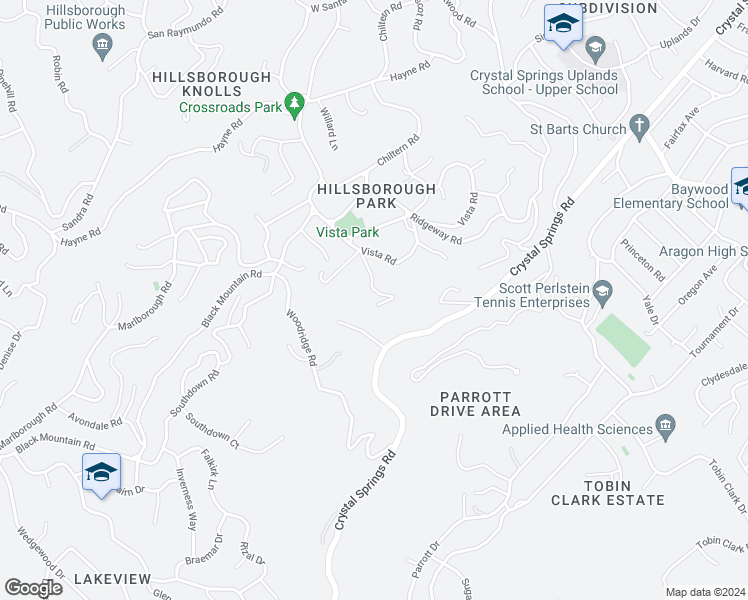 map of restaurants, bars, coffee shops, grocery stores, and more near 915 La Senda Road in Hillsborough