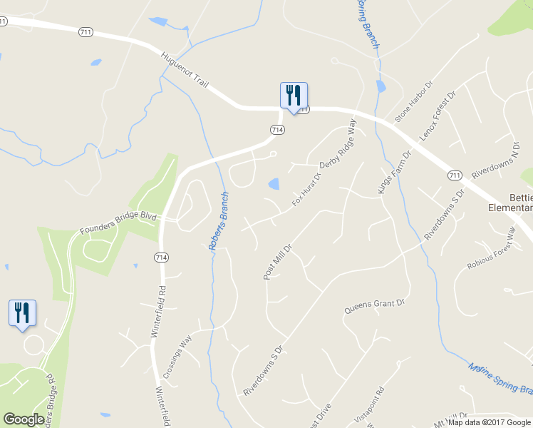 map of restaurants, bars, coffee shops, grocery stores, and more near 3312 Fox Hurst Drive in Midlothian