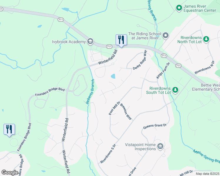 map of restaurants, bars, coffee shops, grocery stores, and more near 3312 Fox Hurst Drive in Midlothian