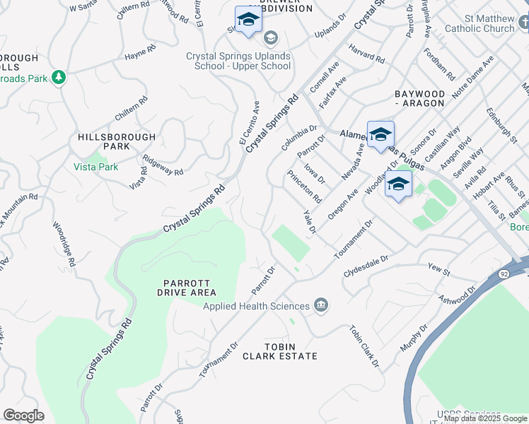 map of restaurants, bars, coffee shops, grocery stores, and more near 4 Wildwood Drive in San Mateo