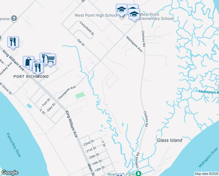 map of restaurants, bars, coffee shops, grocery stores, and more near 546 Bridgeway Court in West Point