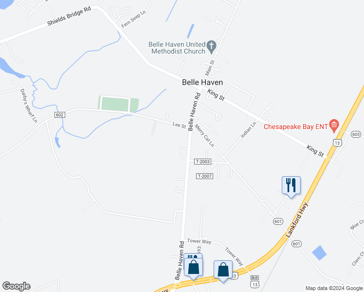 map of restaurants, bars, coffee shops, grocery stores, and more near 36066 Belle Haven Road in Belle Haven