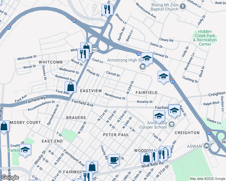 map of restaurants, bars, coffee shops, grocery stores, and more near 2027 Selden Street in Richmond