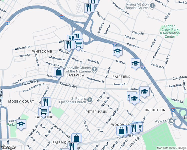 map of restaurants, bars, coffee shops, grocery stores, and more near 2027 Selden Street in Richmond