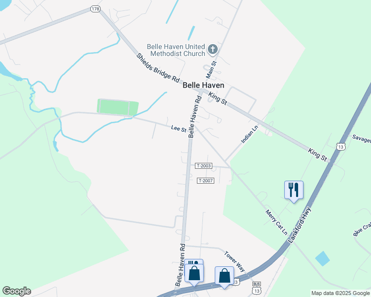 map of restaurants, bars, coffee shops, grocery stores, and more near 36066 Belle Haven Road in Belle Haven