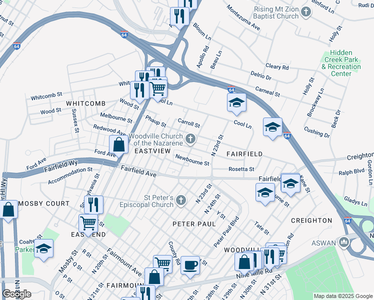 map of restaurants, bars, coffee shops, grocery stores, and more near 2021 Selden Street in Richmond