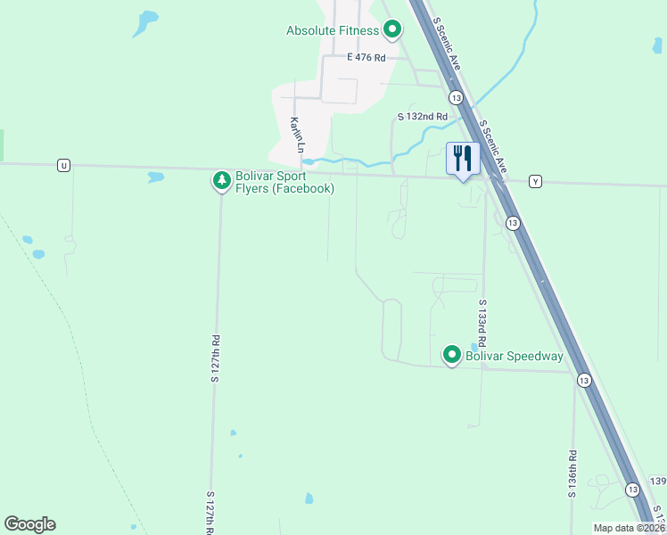 map of restaurants, bars, coffee shops, grocery stores, and more near 1846-1898 S 127th Rd in Bolivar