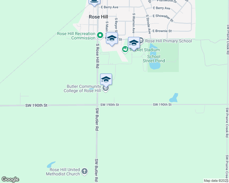 map of restaurants, bars, coffee shops, grocery stores, and more near 710 South Rose Hill Road in Rose Hill