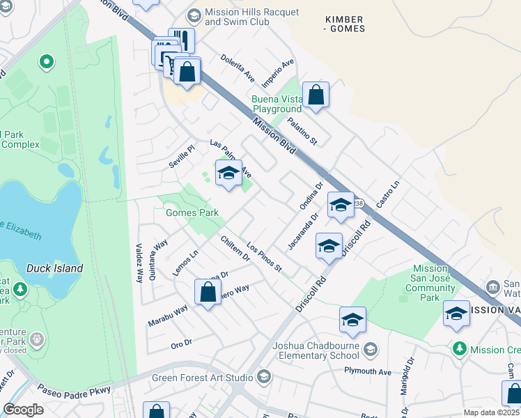 map of restaurants, bars, coffee shops, grocery stores, and more near 40743 Rainwater Court in Fremont