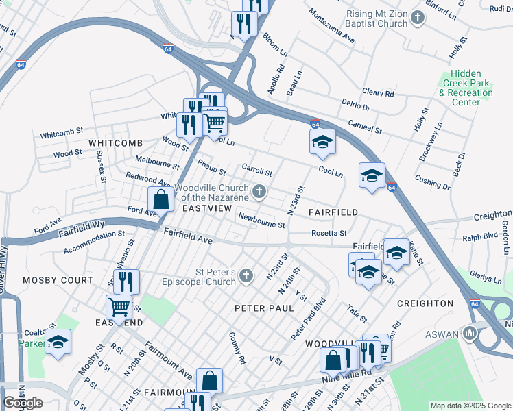 map of restaurants, bars, coffee shops, grocery stores, and more near 2025 Selden Street in Richmond