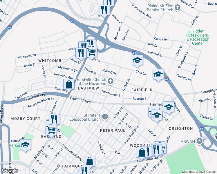 map of restaurants, bars, coffee shops, grocery stores, and more near 2021 Selden Street in Richmond