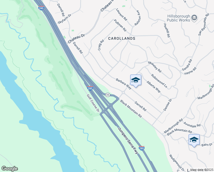 map of restaurants, bars, coffee shops, grocery stores, and more near 465 Darrell Road in Hillsborough