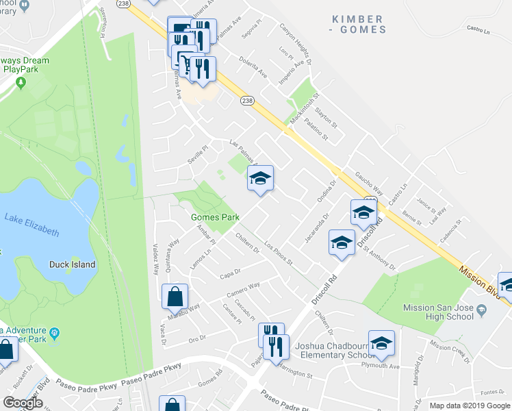 map of restaurants, bars, coffee shops, grocery stores, and more near 577 Lemos Ln in Fremont