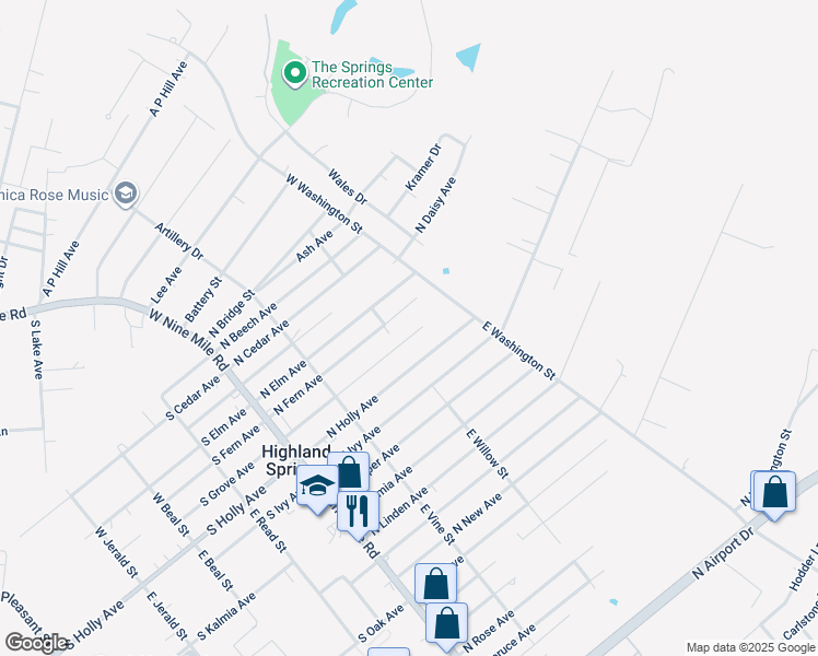 map of restaurants, bars, coffee shops, grocery stores, and more near 204 North Grove Avenue in Henrico