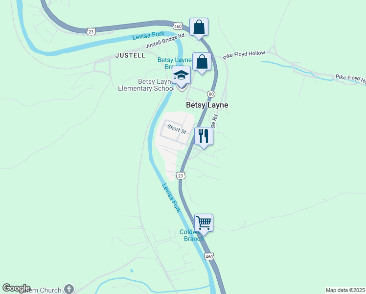 map of restaurants, bars, coffee shops, grocery stores, and more near 11154 U.S. 23 in Betsy Layne