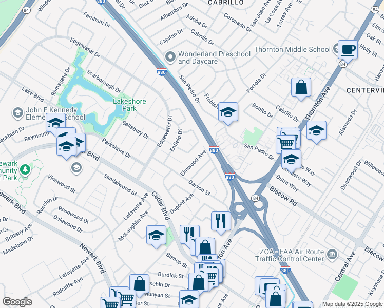 map of restaurants, bars, coffee shops, grocery stores, and more near 5155 Elmwood Avenue in Newark