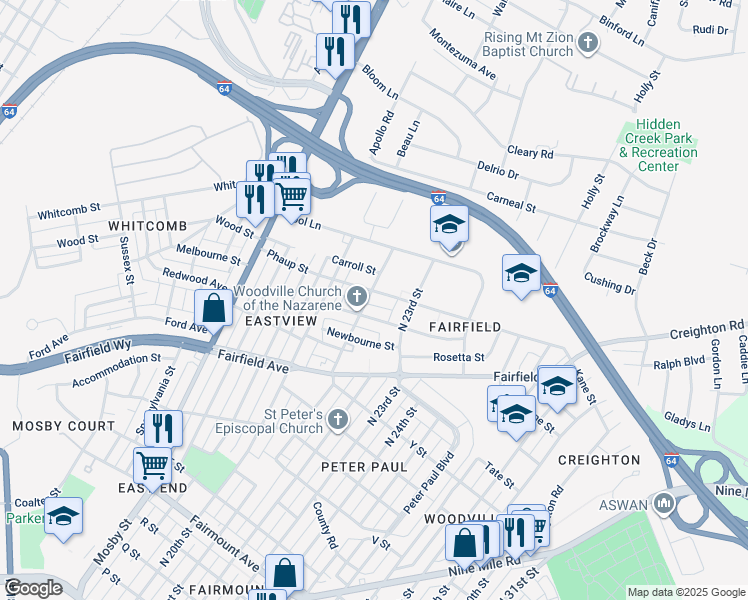 map of restaurants, bars, coffee shops, grocery stores, and more near 2101 Phaup Street in Richmond