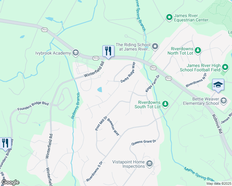 map of restaurants, bars, coffee shops, grocery stores, and more near 3507 Fox Hurst Drive in Midlothian