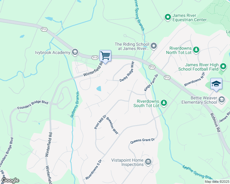 map of restaurants, bars, coffee shops, grocery stores, and more near 3507 Fox Hurst Drive in Midlothian