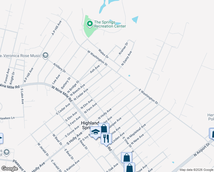 map of restaurants, bars, coffee shops, grocery stores, and more near 200 South Elm Avenue in Henrico