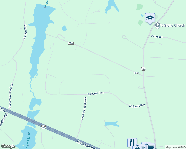 map of restaurants, bars, coffee shops, grocery stores, and more near 2315 Mary Goodwyn Road in Powhatan