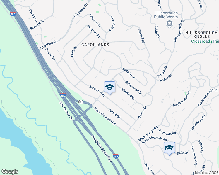 map of restaurants, bars, coffee shops, grocery stores, and more near 1525 Hayne Road in Hillsborough