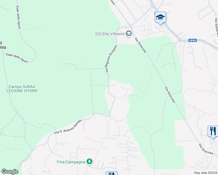 map of restaurants, bars, coffee shops, grocery stores, and more near 38 Via Regione Siciliana in Città metropolitana di Catania