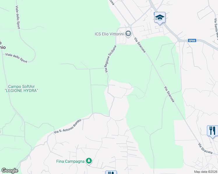 map of restaurants, bars, coffee shops, grocery stores, and more near 38 Via Regione Siciliana in Città metropolitana di Catania