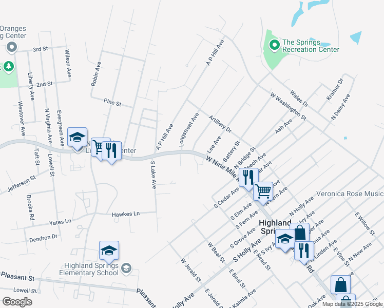 map of restaurants, bars, coffee shops, grocery stores, and more near 902 West 9 Mile Road in Highland Springs