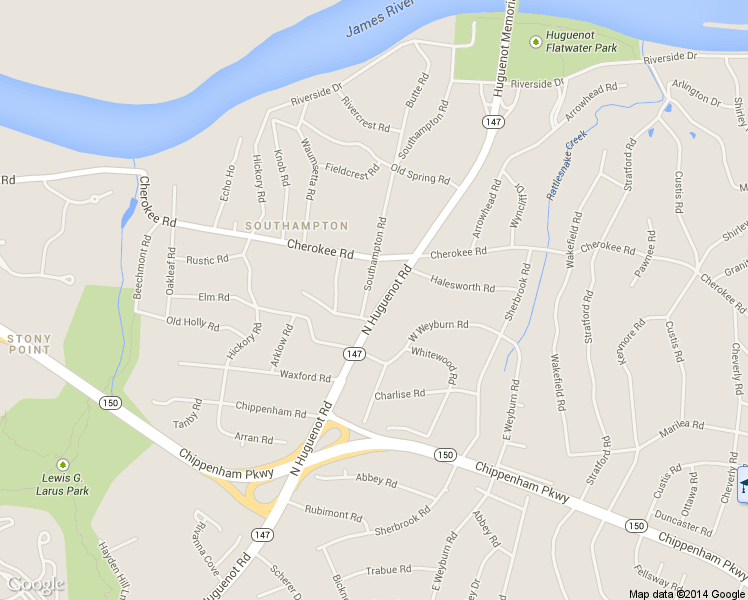 map of restaurants, bars, coffee shops, grocery stores, and more near 4015 Southampton Road in Richmond