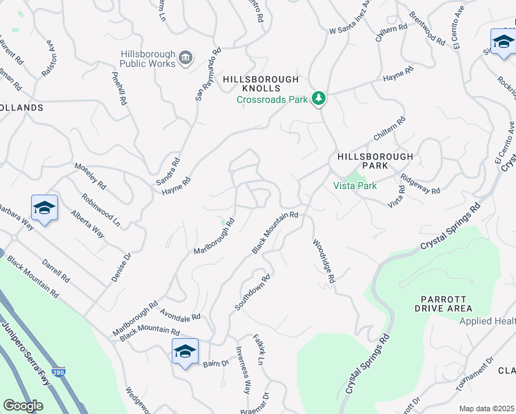 map of restaurants, bars, coffee shops, grocery stores, and more near Avondale Road & Cardigan Road in Hillsborough