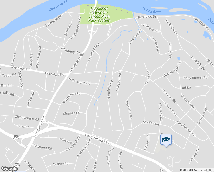 map of restaurants, bars, coffee shops, grocery stores, and more near 4020 Wakefield Road in Richmond