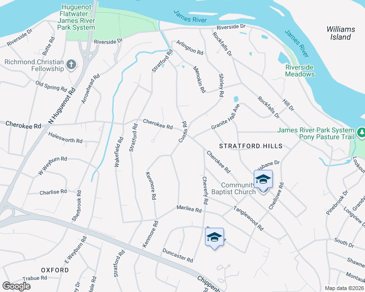 map of restaurants, bars, coffee shops, grocery stores, and more near 4121 Custis Road in Richmond