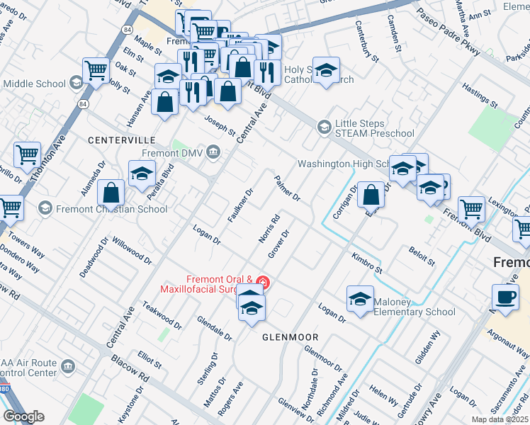 map of restaurants, bars, coffee shops, grocery stores, and more near 4372 Lombard Avenue in Fremont
